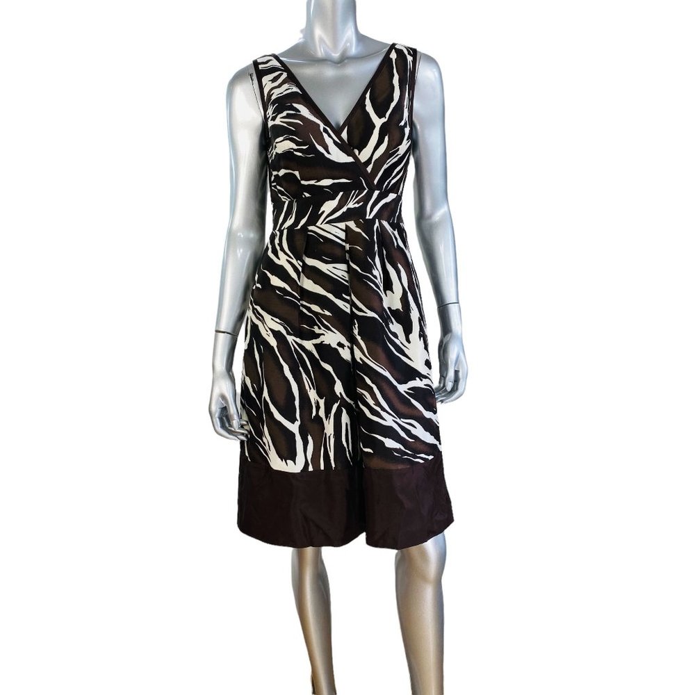 Banana Republic Silk Brown Cream Animal Print Fit & Flare Dress Pockets